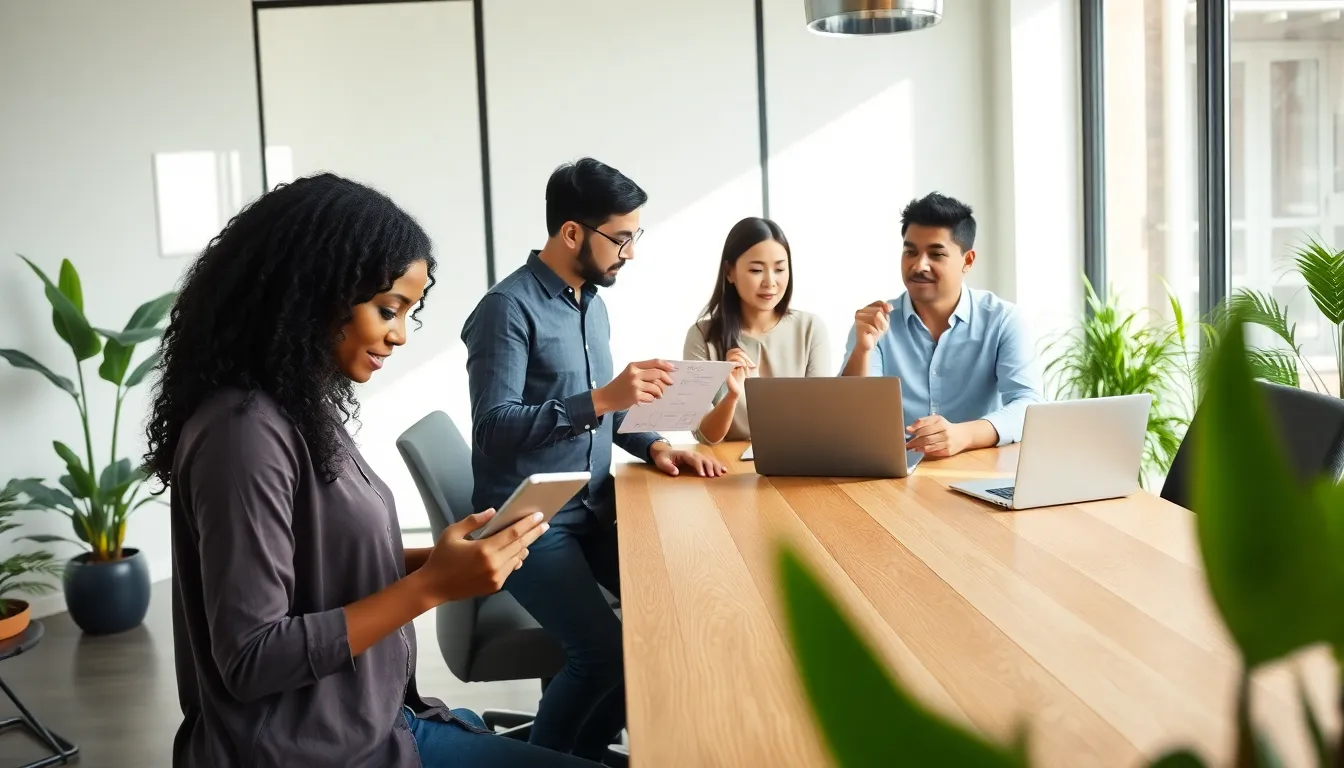 diverse team collaborating in a bright modern office.